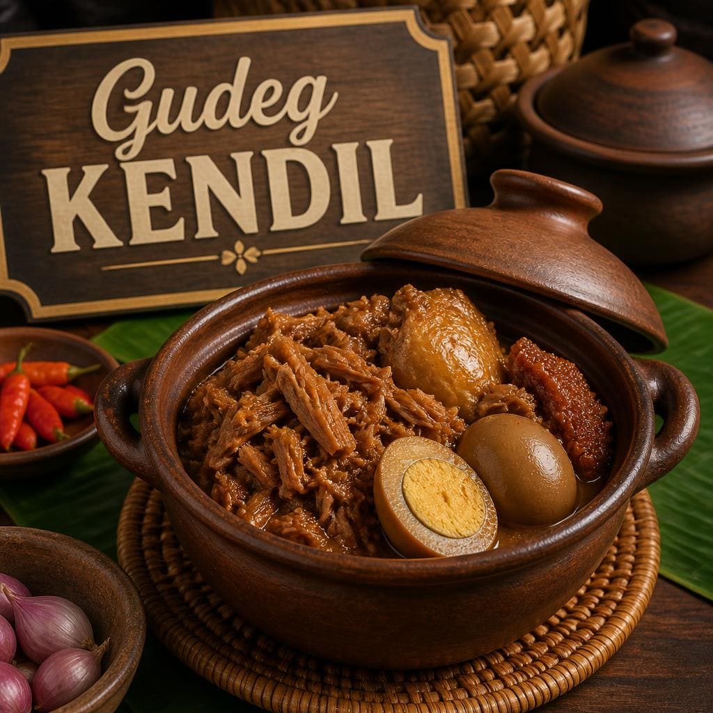Gudeg Kendil Te Sate dengan lauk khas dan cita rasa manis gurih